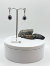 Pear Sapphire Dangle Earrings | Blue Sapphire Halo Earrings | Sterling Silver Drop Earrings | September Birthstone - Weight 5.42 g