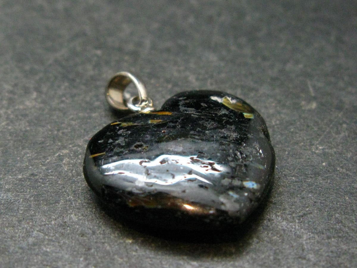 Silver Nuumite Nuummite Heart Pendant From Greenland - 1.0" - 3.38 Grams