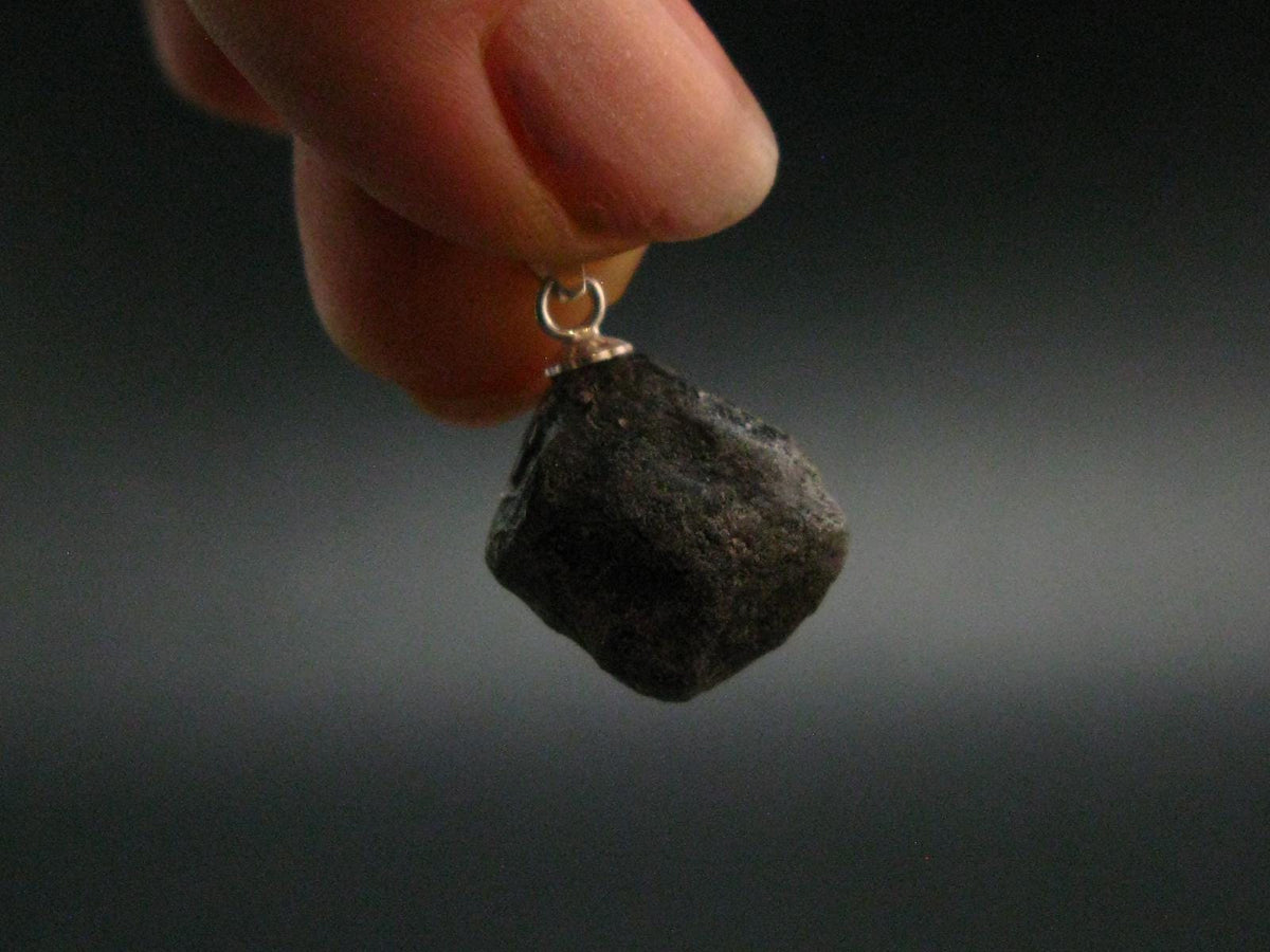 Apache Tear Obsidian Crystal Silver Pendant From Mexico - 0.8" - 2.17 Grams