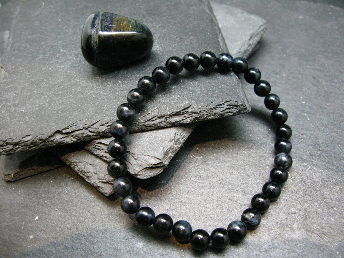 Hawks Eye Genuine Bracelet ~ 7 Inches ~ 6mm Round Beads