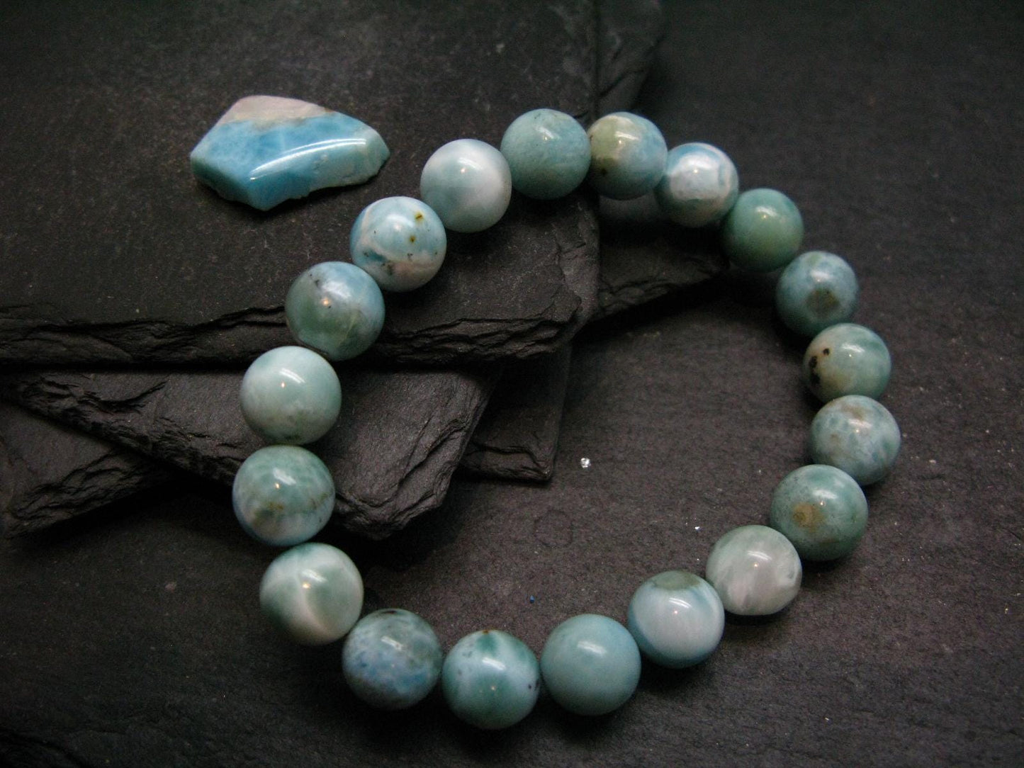 Larimar Genuine Bracelet ~ 7 Inches ~ 10mm Round Beads
