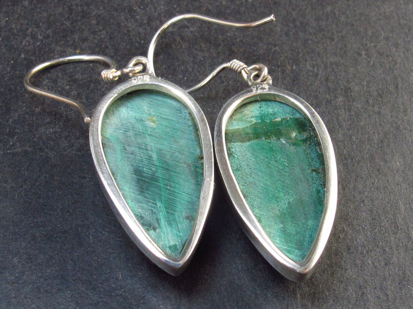 Queen of Green!! Vivid Vibrant Green Malachite Dangling SS Earrings - 1.7" - 9.9 Grams