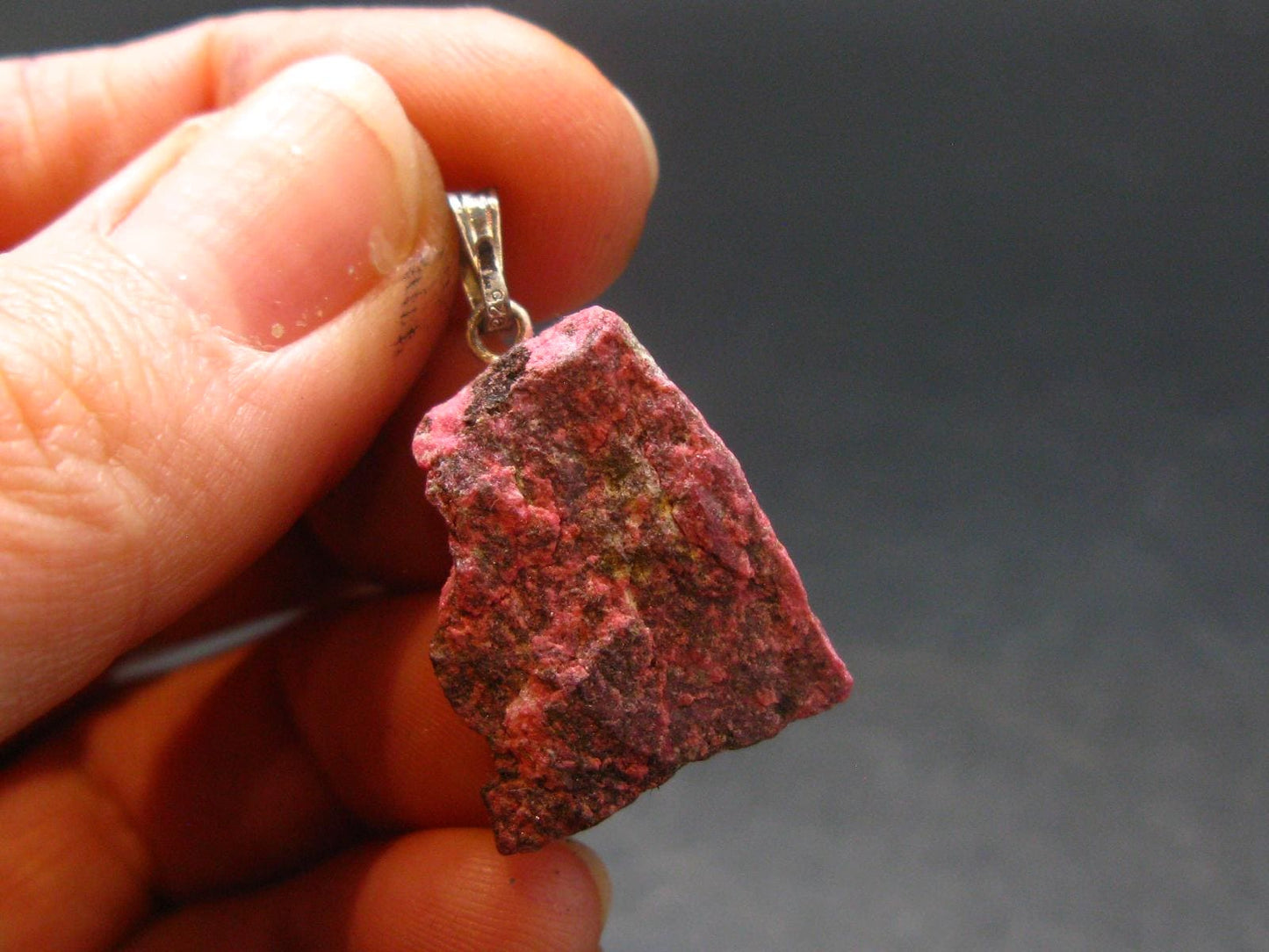 Rosaline Zoisite!! Rare Raw Deep Pink Thulite Silver Pendant From Norway - 1.1"