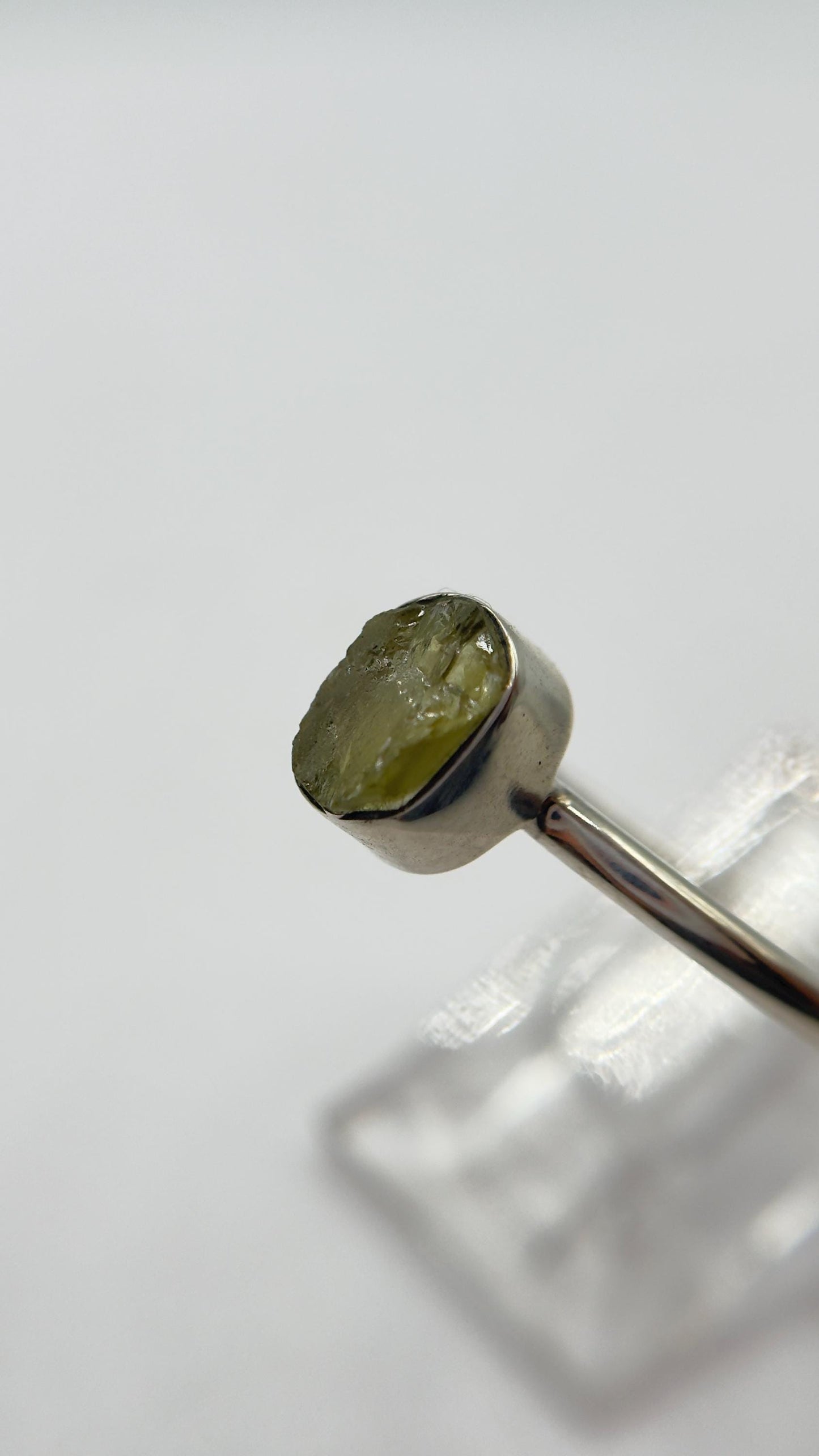 Raw Chrysoberyl Ring Green Yellow Gemstone Silver Minimalist Crystal Unique Jewelry Gift - Sizes 8