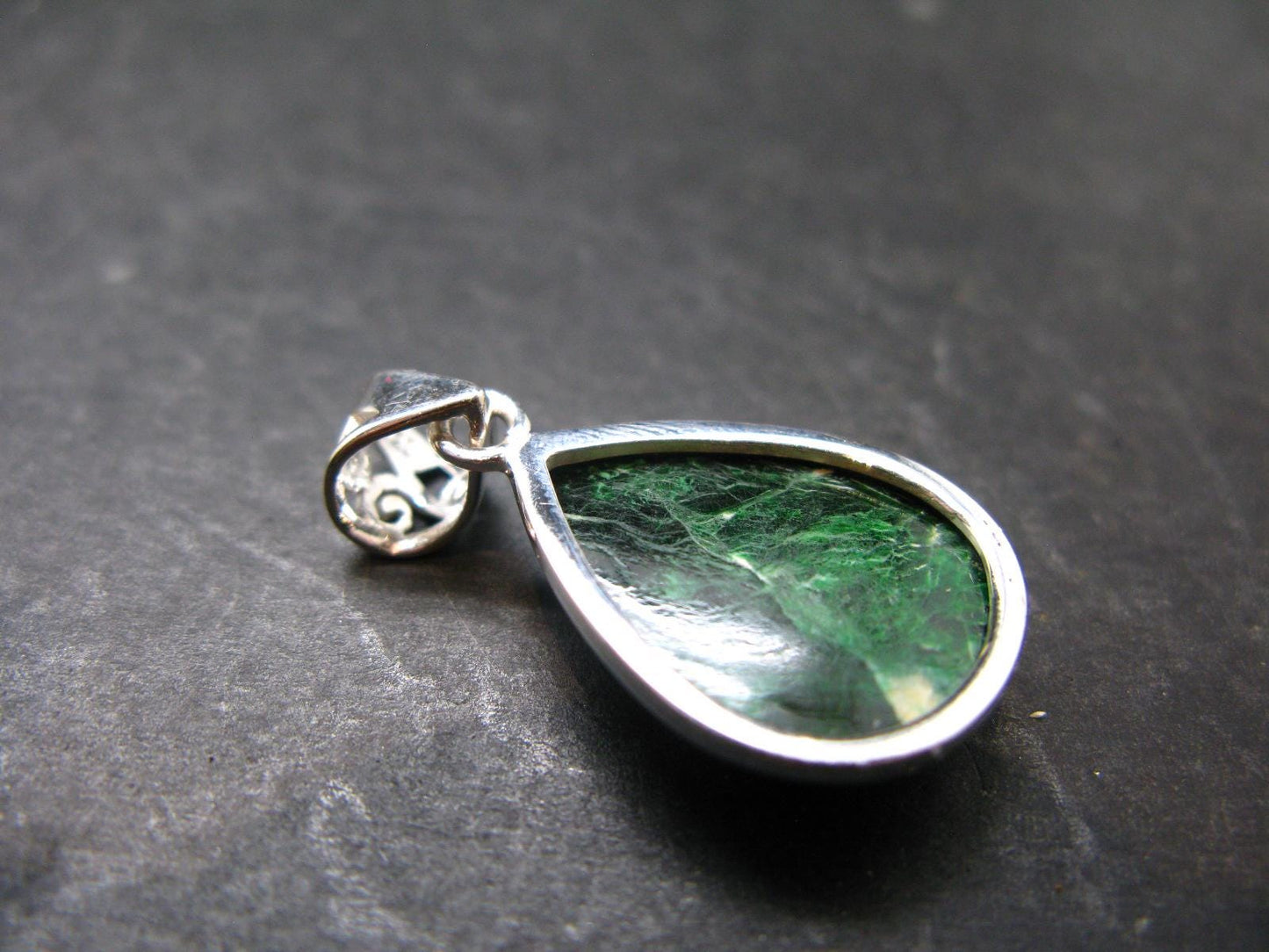Extremely Rare Natural Maw Sit Sit Crystal Silver Pendant from Myanmar - 1.2" - 4.18 Grams