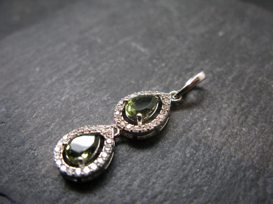 Moldavite Tektite Silver Pendant from Czech Republic - 1.3" - 2.28 Grams