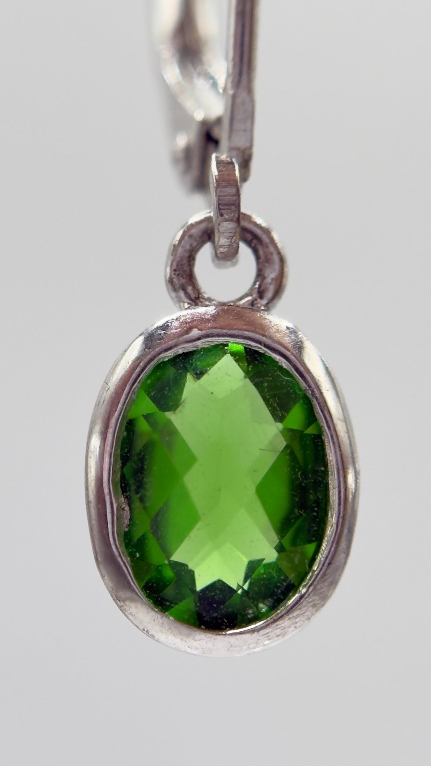 Green Helenite Drop Earrings in Sterling Silver – Oval Gemstone Dangles