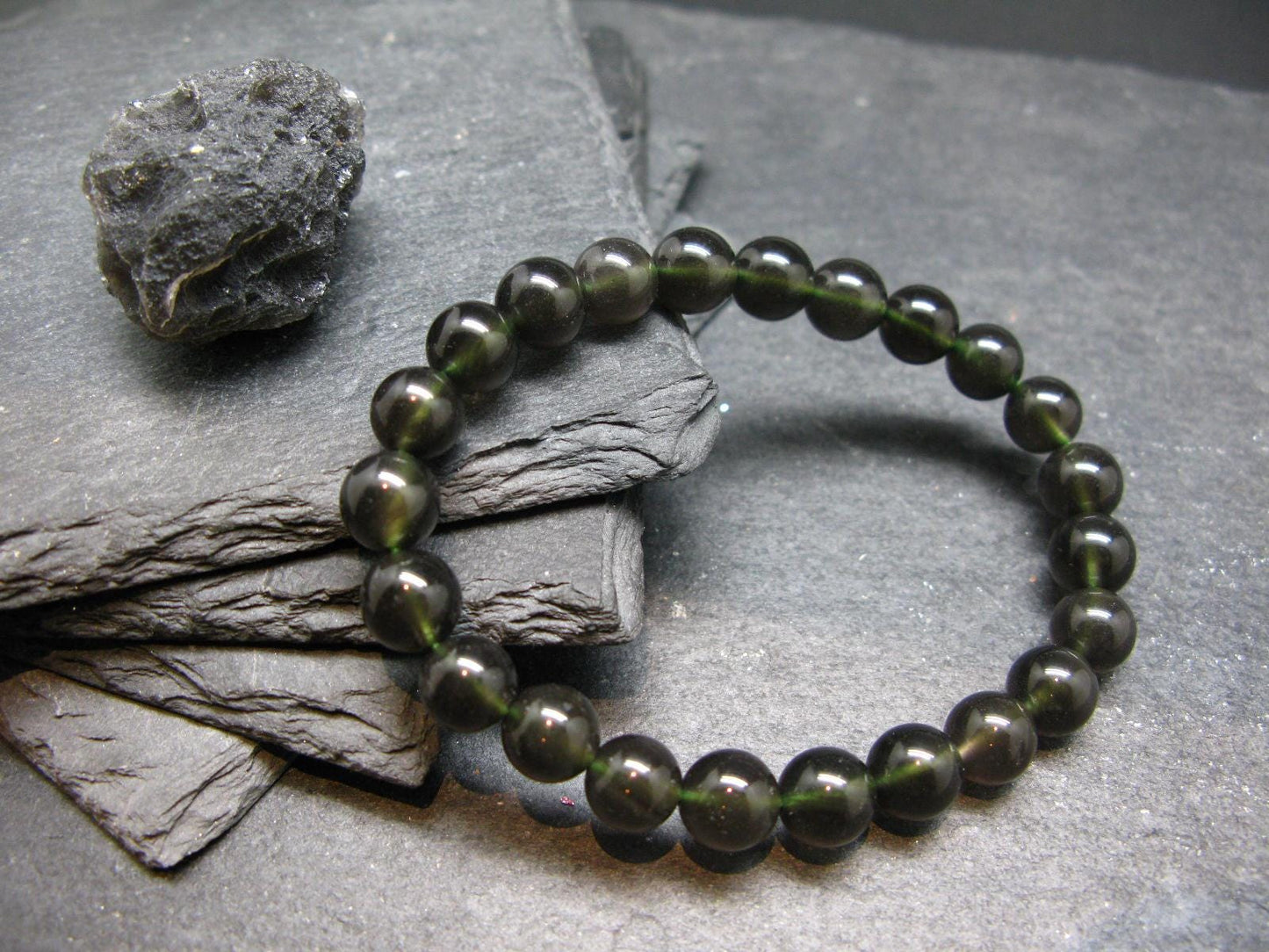 Agni Manitite Cintamani Stone Tektite Genuine Bracelet ~ 7 Inches ~ 8mm Round Beads