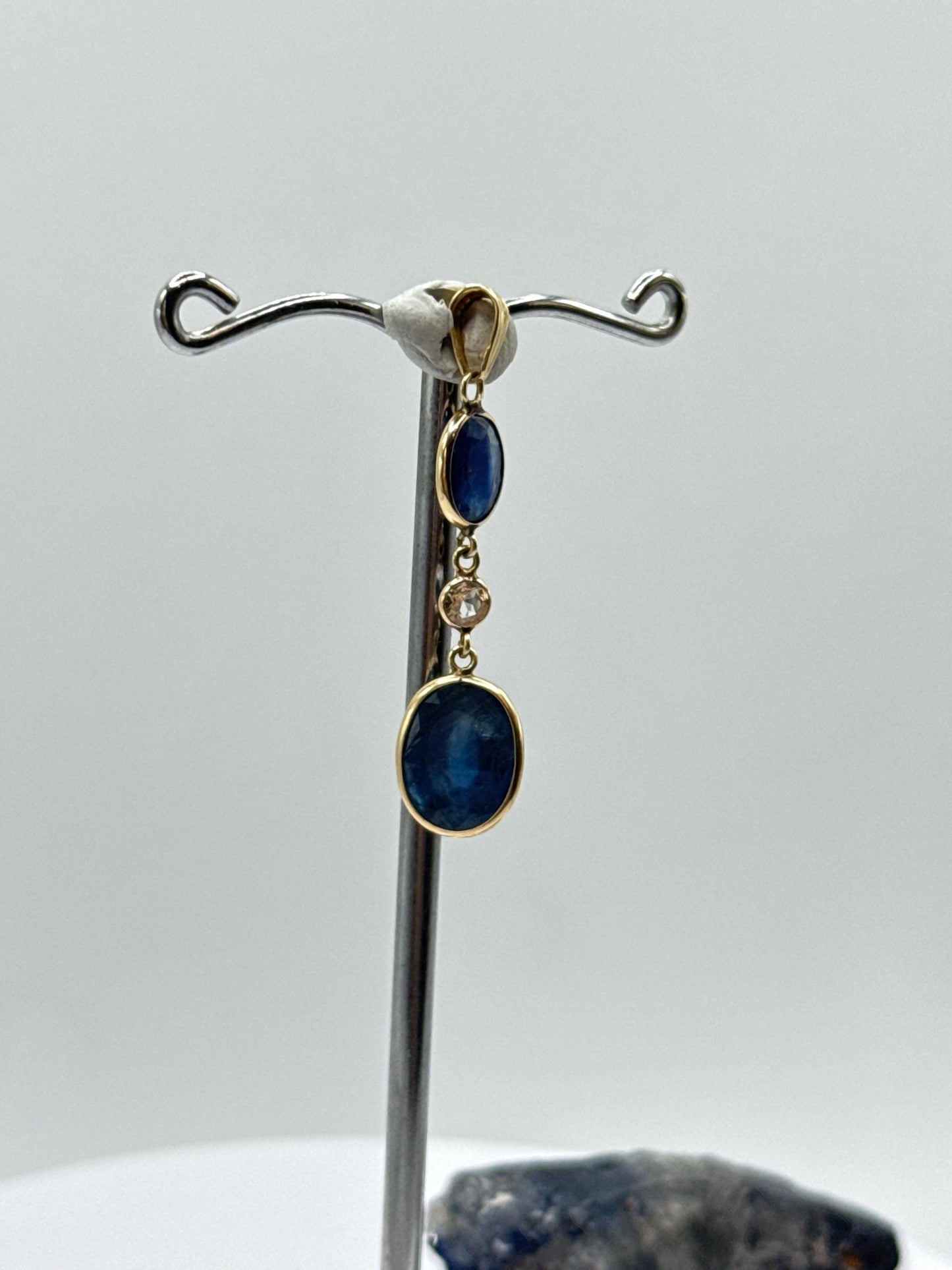 Natural Blue Sapphire Drop Pendant | Gold Bezel September Birthstone