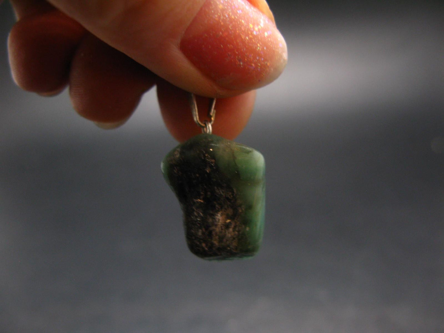 Natural Emerald Tumbled Stone Silver Pendant from Brazil - 1.0" - 4.12 Grams