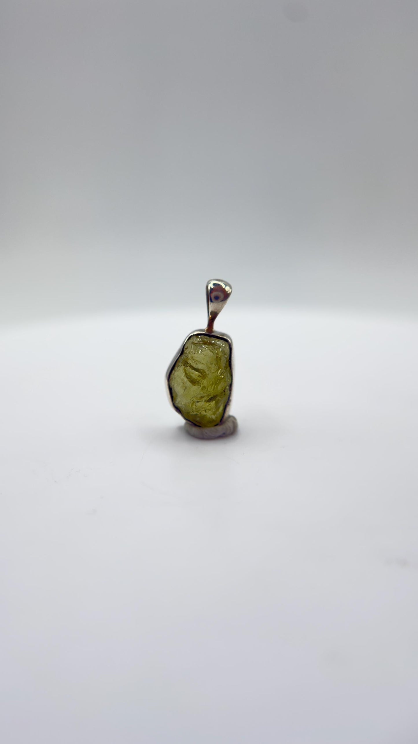 Chrysoberyl Raw Stone Pendant Green Yellow Gemstone Silver Crystal Pendant Natural Minimalist Jewelry Gift