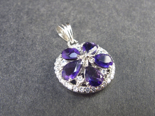 Genuine Rich Purple Faceted Amethyst Sterling Silver Pendant From Brazil - 1.1" - 4.14 Grams