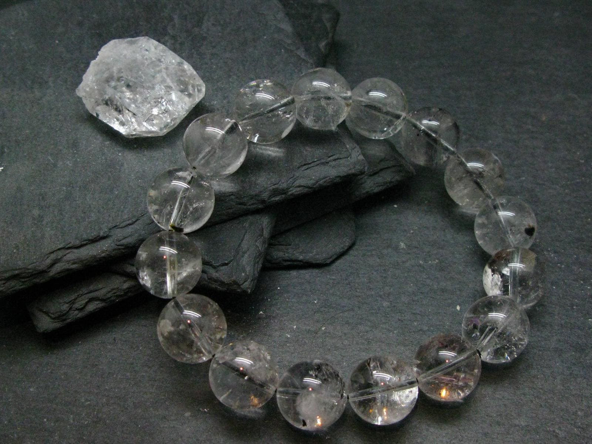 Herkimer Diamond Genuine Bracelet ~ 7.5 Inches ~ 14 mm Round Beads