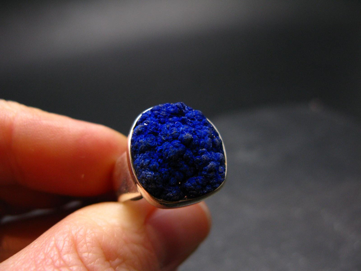 Royal Blue Rough Azurite Sterling Silver Ring - Size 7.5 - 8.33 Grams