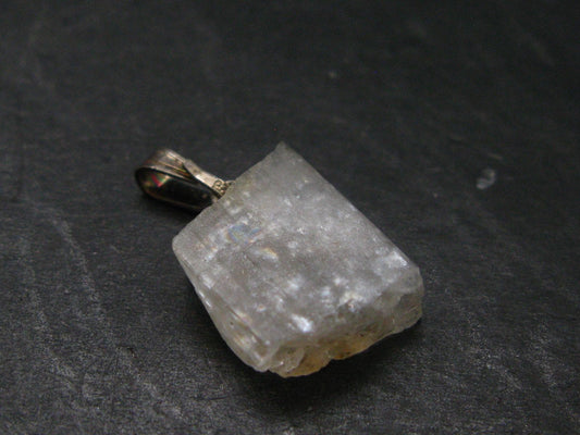 Rare Clear Natrolite Crystal Silver Pendant From Tanzania - 0.8" - 1.71 Grams