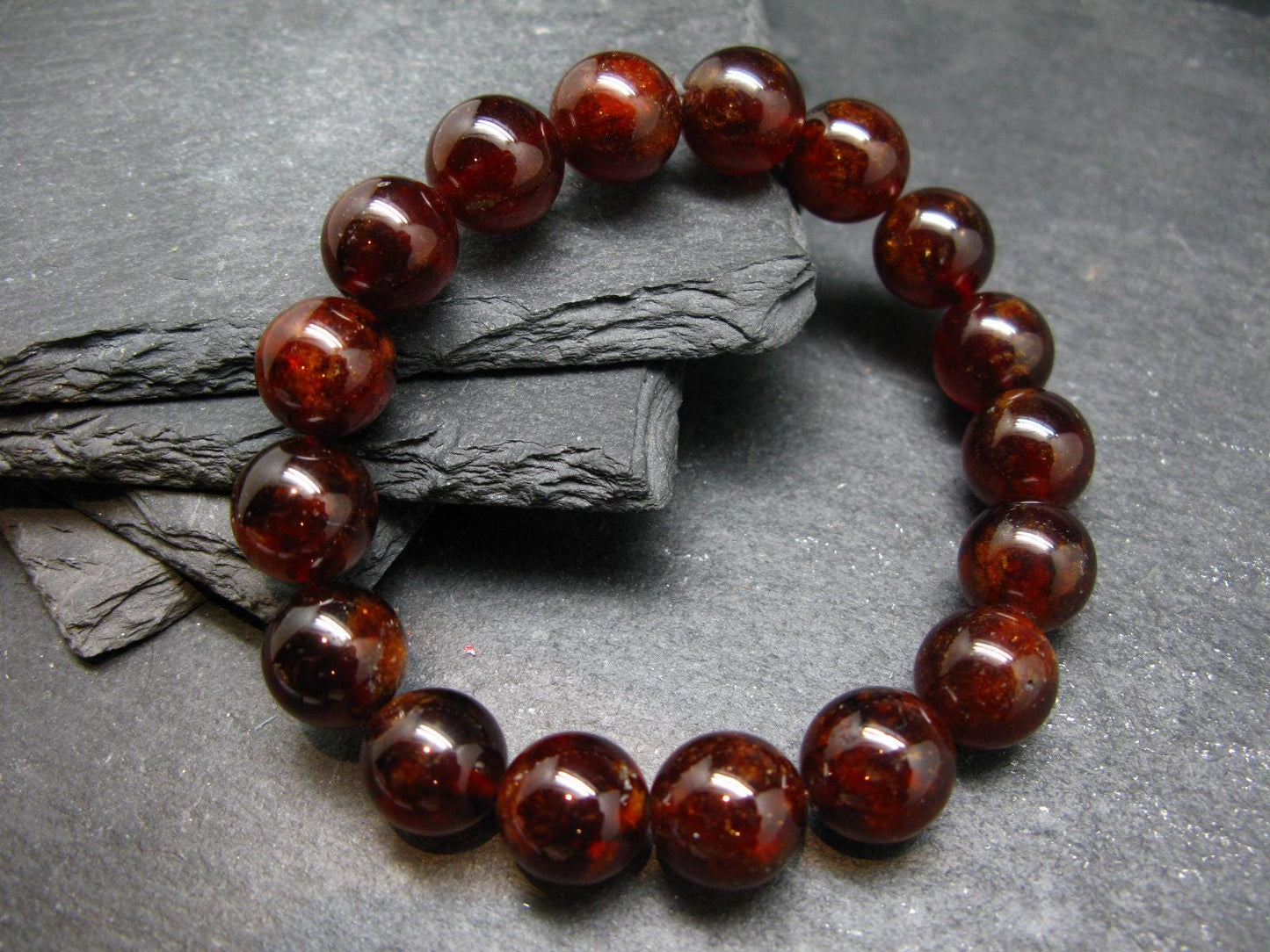 Garnet Hessonite Genuine Bracelet ~ 7 Inches ~ 12mm Round Beads