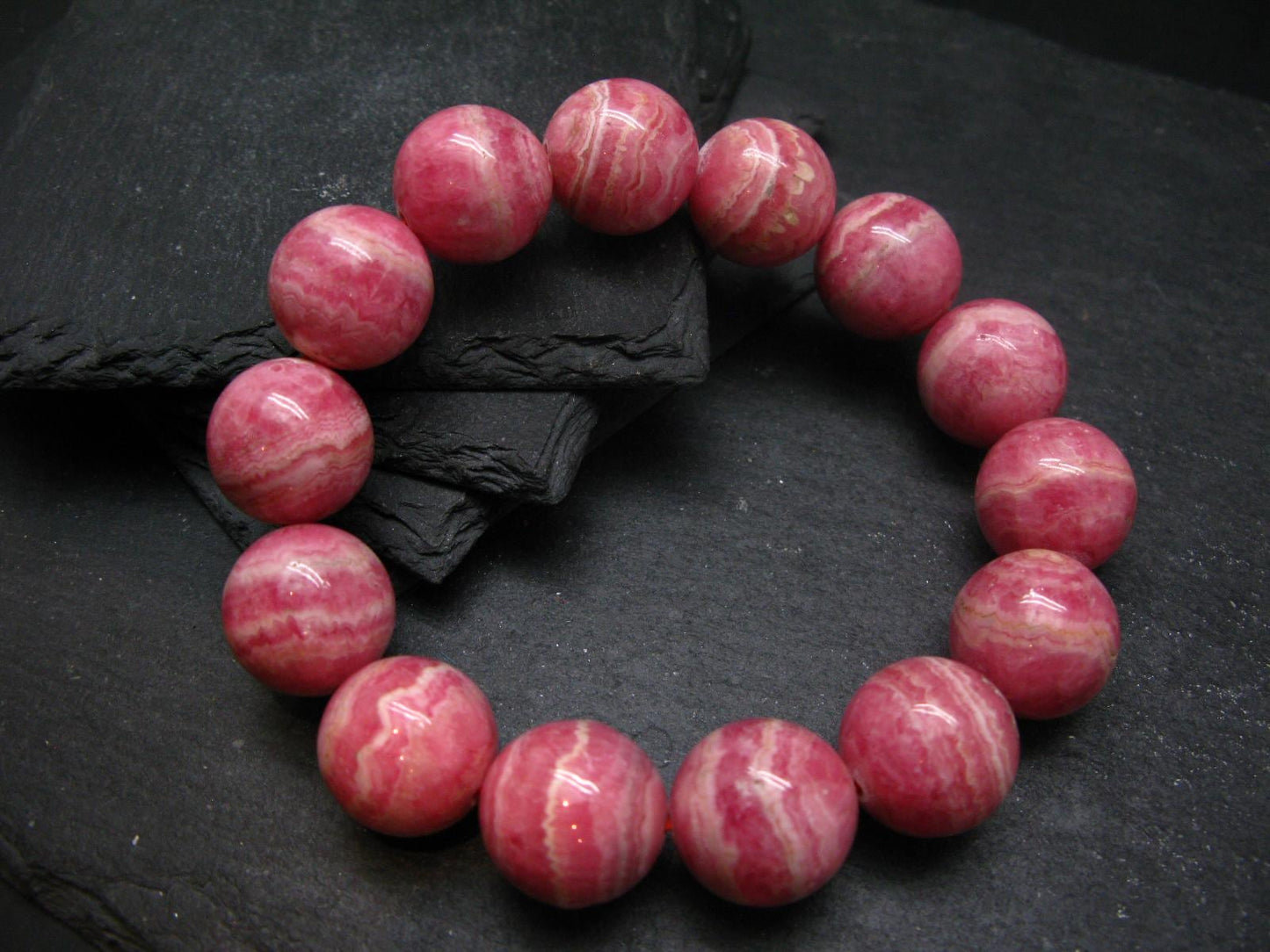 Rhodochrosite Genuine Bracelet ~ 8 Inches ~ 18mm Round Beads