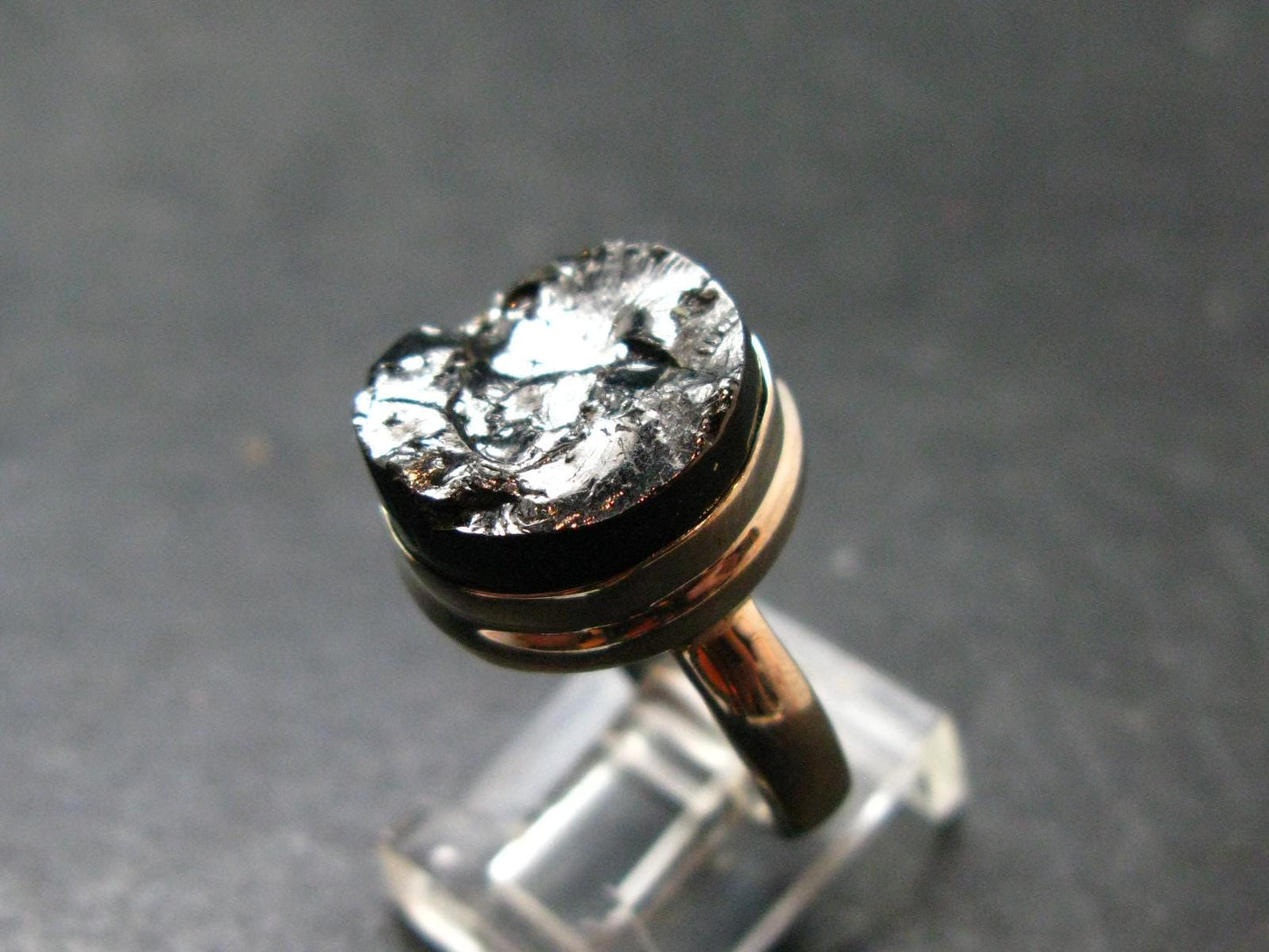 Unpolished Elite Shungite Silver Ring from Russia - Size 8 - 5.35 Grams