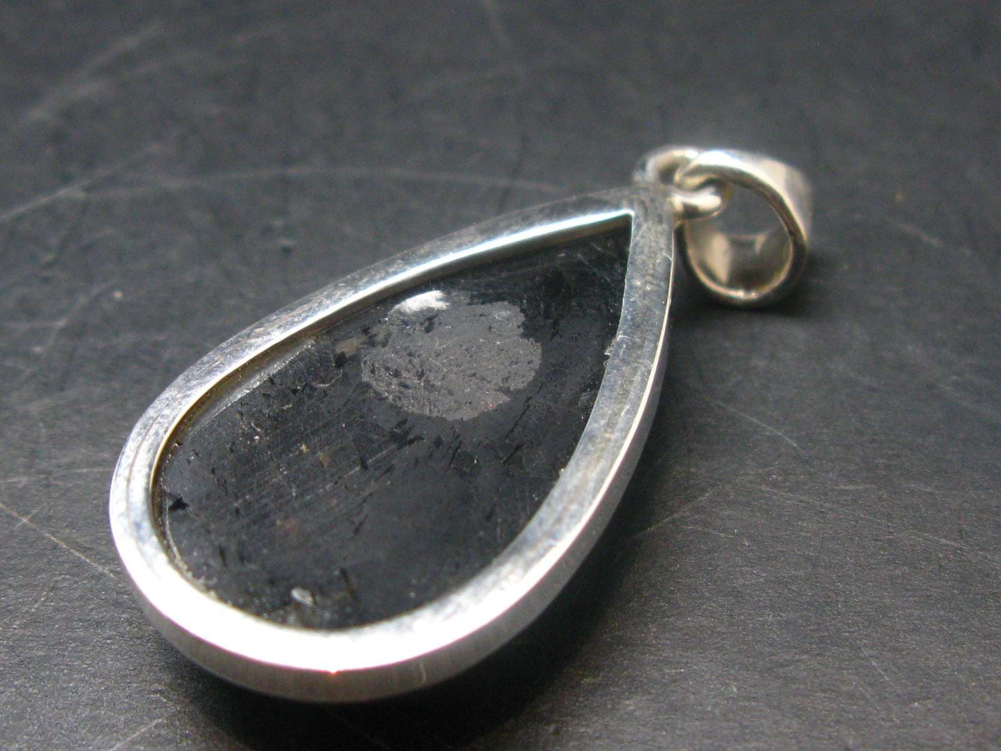 Very Rare Sterling Silver Nuumite Nuummite Pendant From Greenland - 1.6" - 10.53 Grams