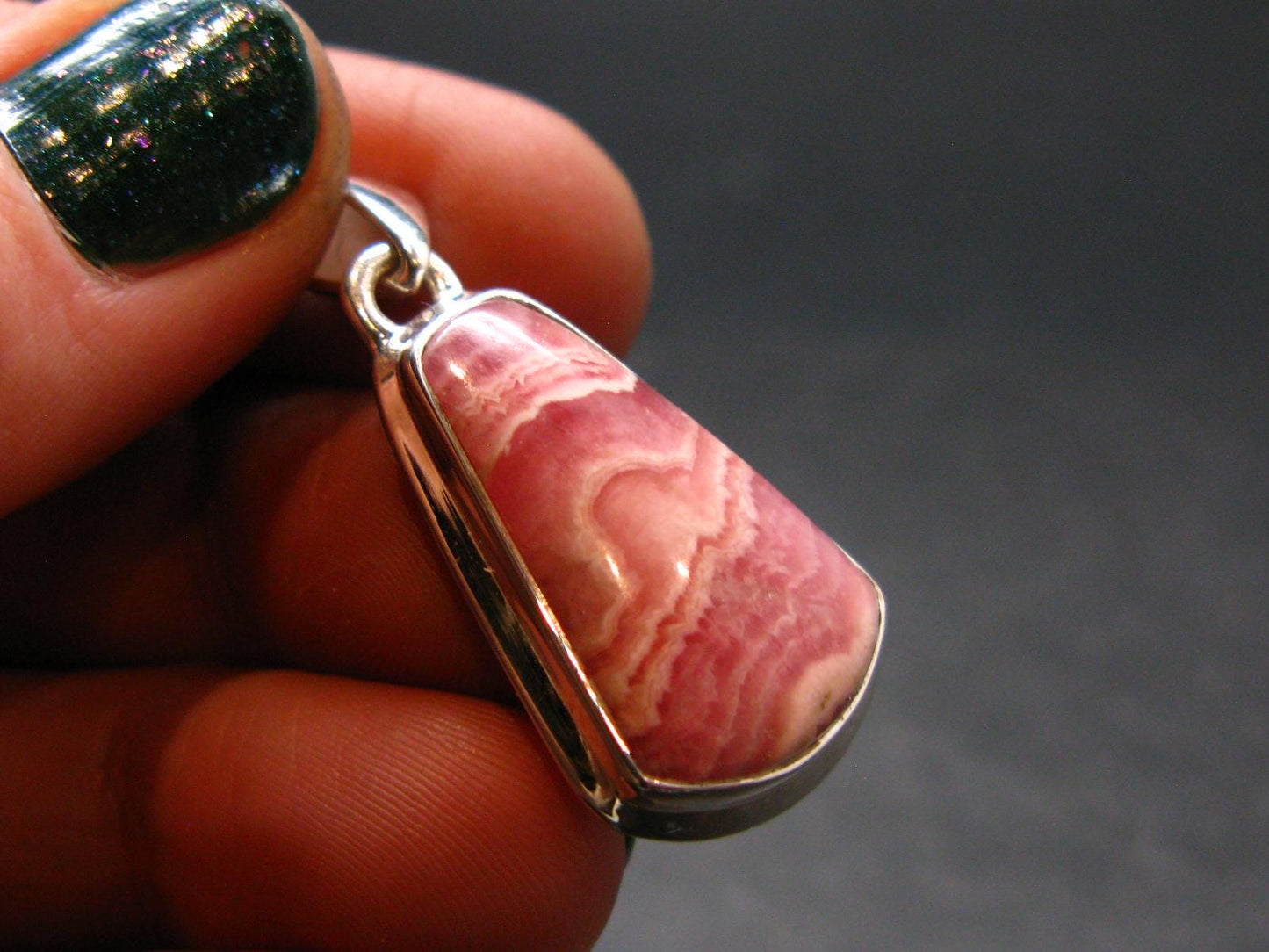 Rhodochrosite Silver Plated Pendant From Argentina - 1.3" - 5.54 Grams