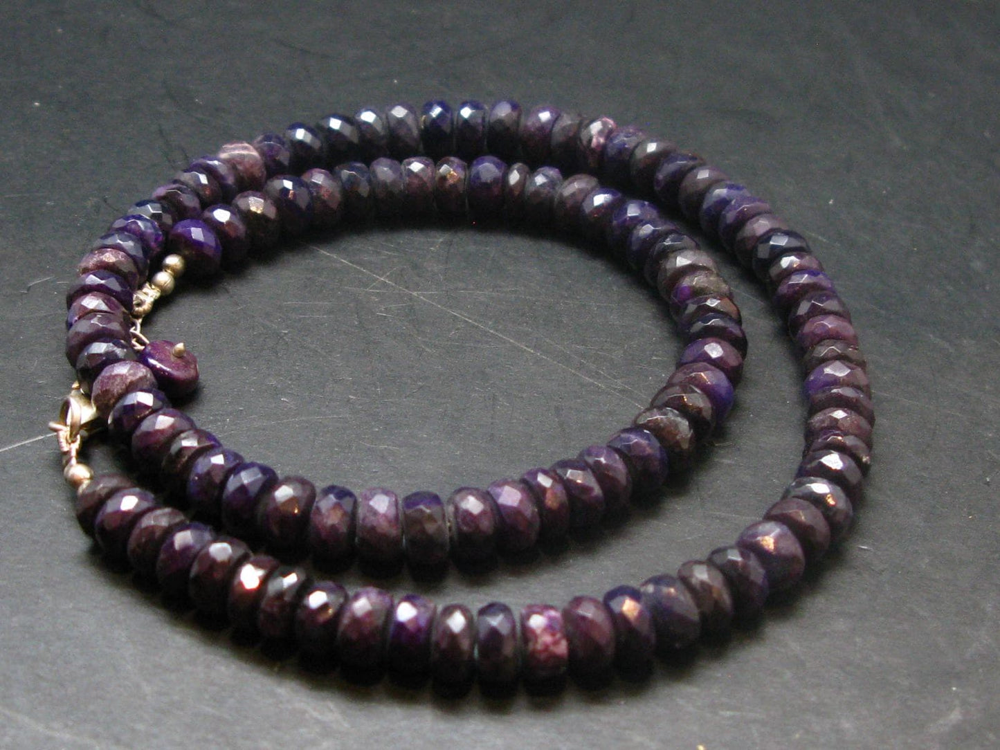Purple Sugilite Rondelle Faceted Beads Necklace From Namibia - 19" - 37.50 Grams