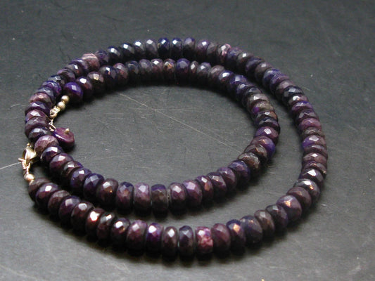Purple Sugilite Rondelle Faceted Beads Necklace From Namibia - 19" - 37.50 Grams