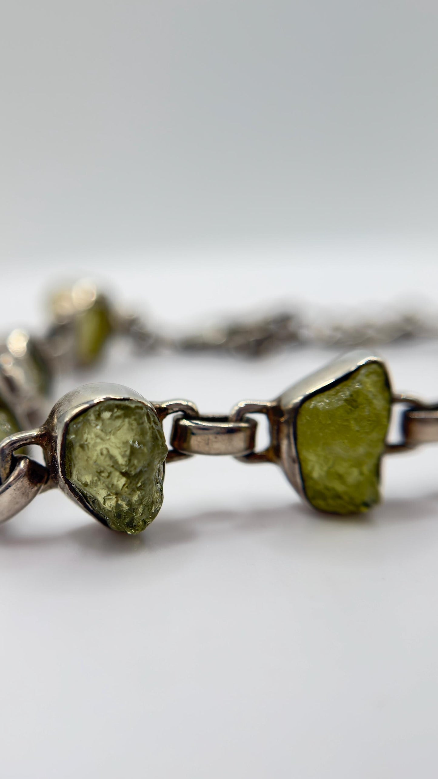 Chrysoberyl Raw Stone Bracelet Green Gemstone Silver Link Bracelet Natural Crystal Jewelry Gift