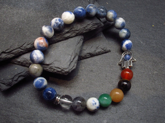 7 Chakra & Sodalite Genuine Bracelet ~ 7 Inches ~ 8mm Round Beads