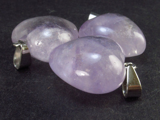 Amazing Lot of 3 Natural Amethyst Puffed Heart Shaped Pendants from Brazil