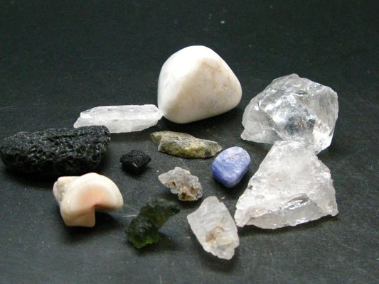 Synergy 12 Set Phenakite Moldavite Natrolite Petalite Danburite Tektite Scolecite Herderite Tanzanite Brookite 68.19 Gr