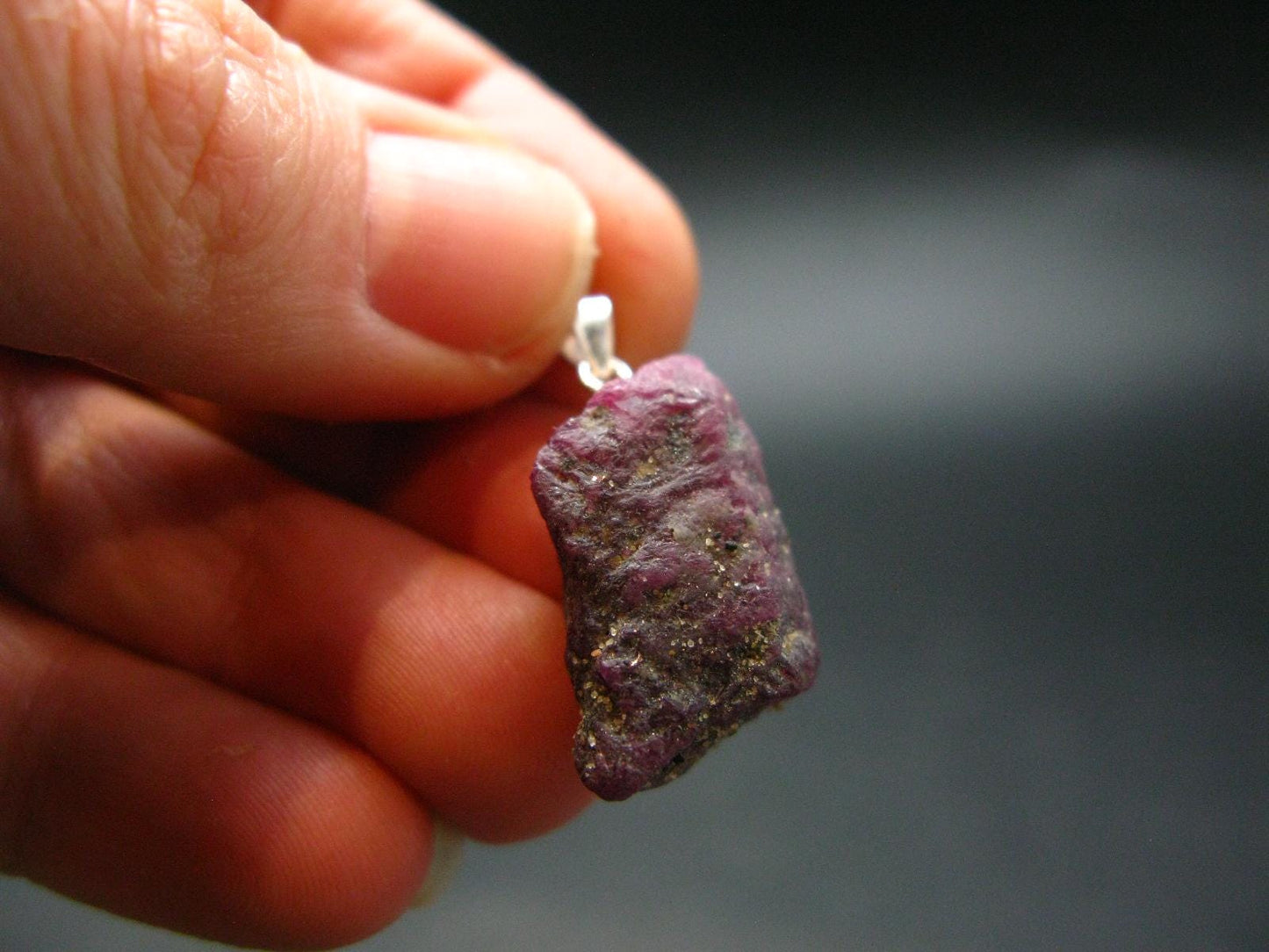 Rare Ruby Crystal Silver Pendant from India - 2.9"