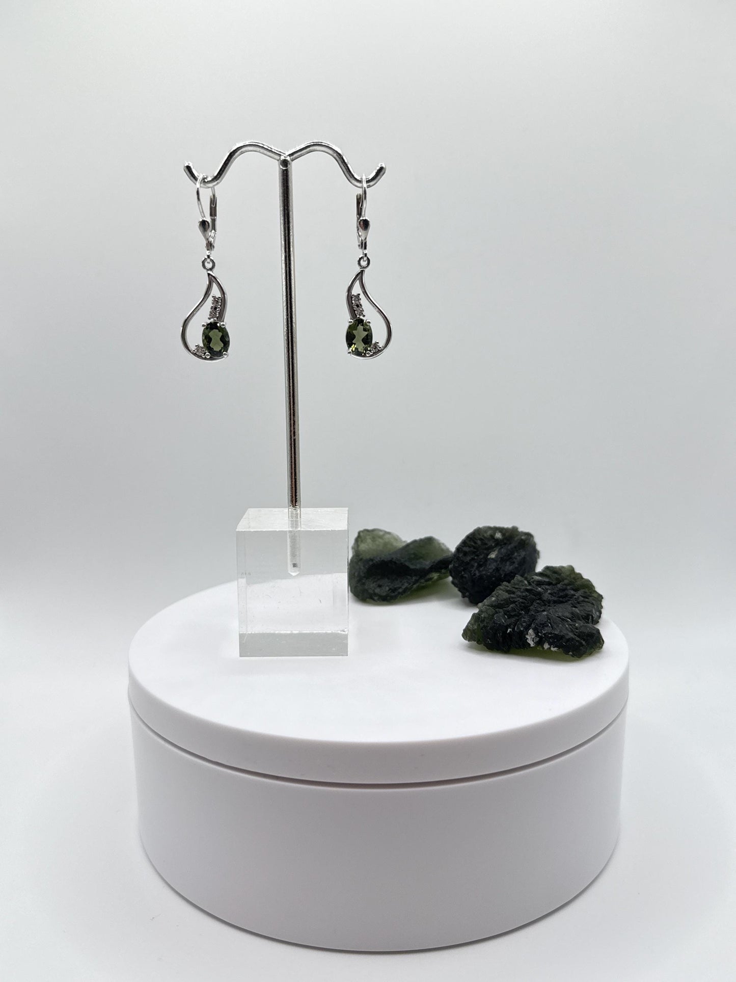 Sterling Silver Moldavite Drop Earrings – Handcrafted Green Gemstone Dangles in Sterling Silver - Weight 4.20 Grams