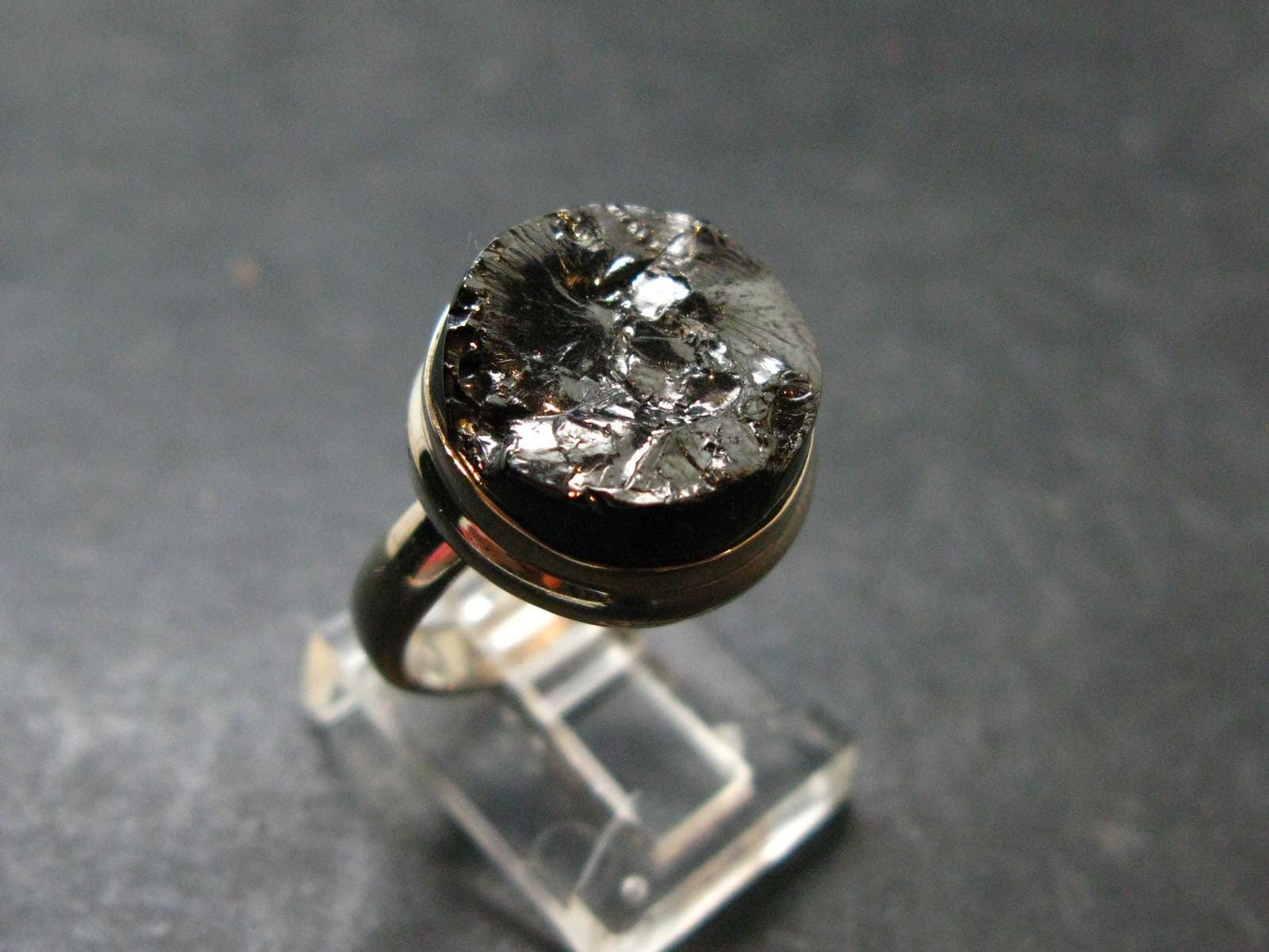 Unpolished Elite Shungite Silver Ring from Russia - Size 8 - 5.35 Grams