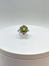 Pear-Shaped Peridot Halo Ring | Sterling Silver, August Birthstone, Size 7.5