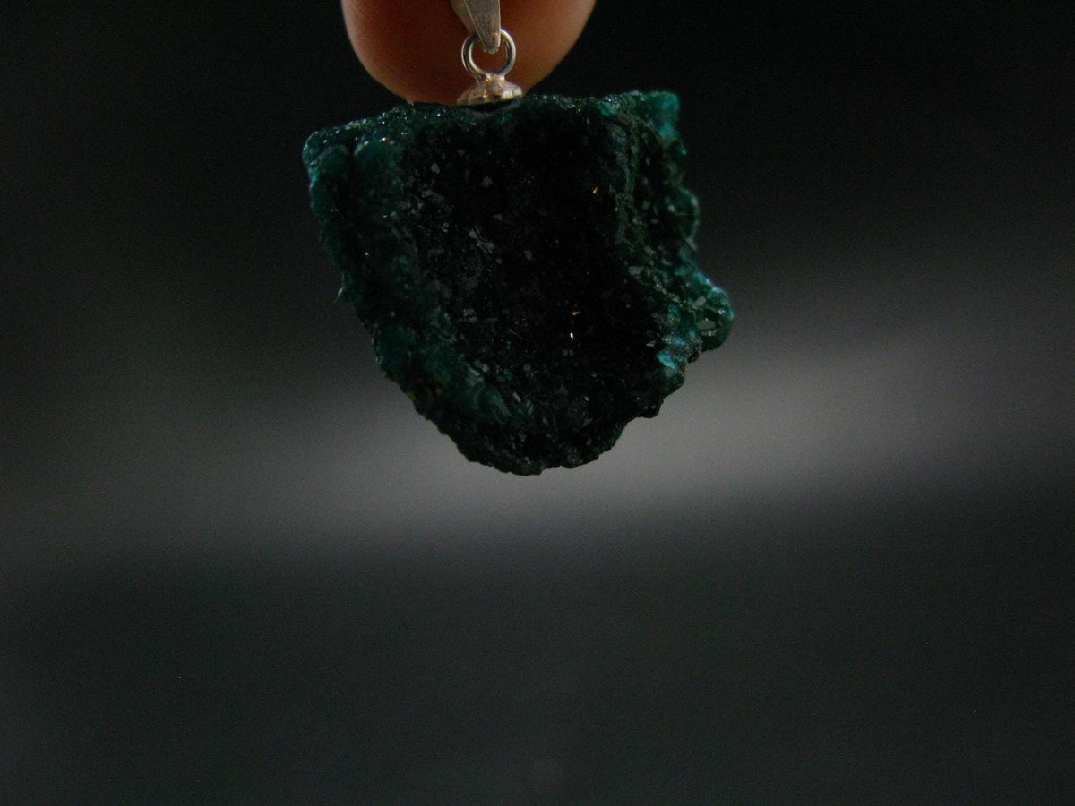 Dioptase Crystal Silver Pendant from Congo - 6.03 Grams - 1.1"