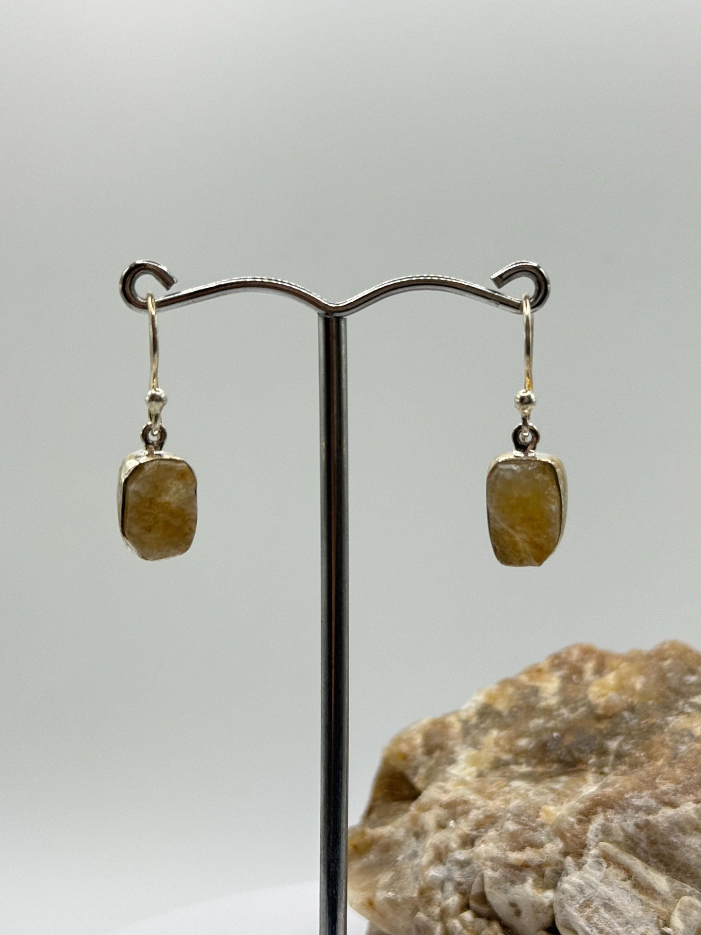 Raw Herderite Crystal Drop Earrings in Sterling Silver – Natural Golden Herderite Jewelry - 3.02g