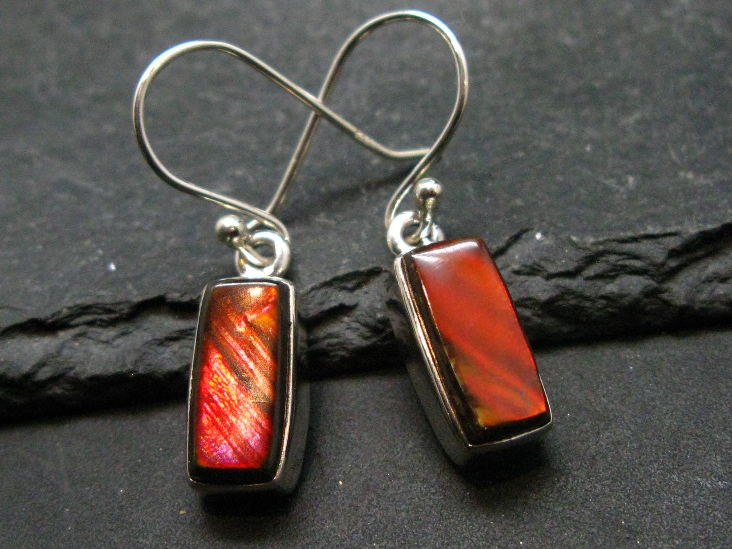 Ammolite Amolite Sterling Silver Earrings From Canada - 1.1"