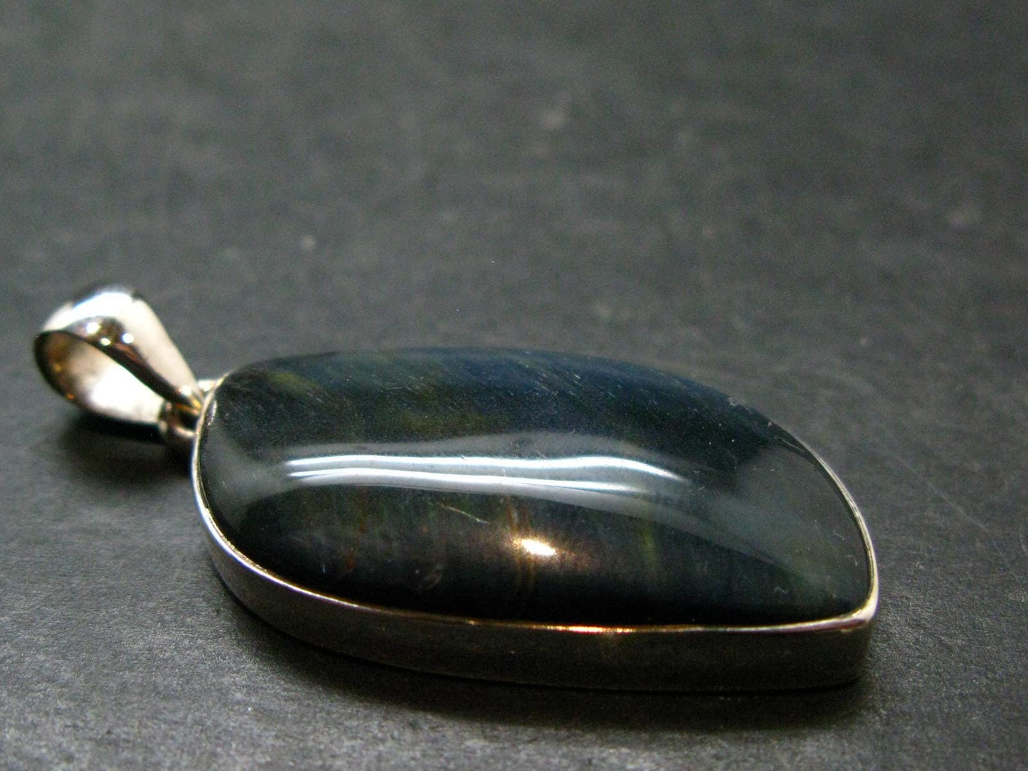 Hawk Eye (Blue Tiger Eye) Silver Pendant from South Africa - 1.8"