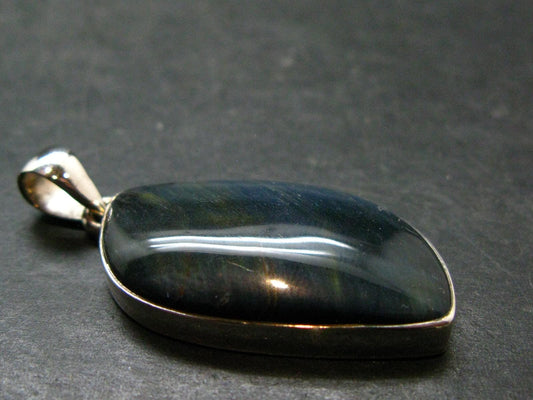 Hawk Eye (Blue Tiger Eye) Silver Pendant from South Africa - 1.8"