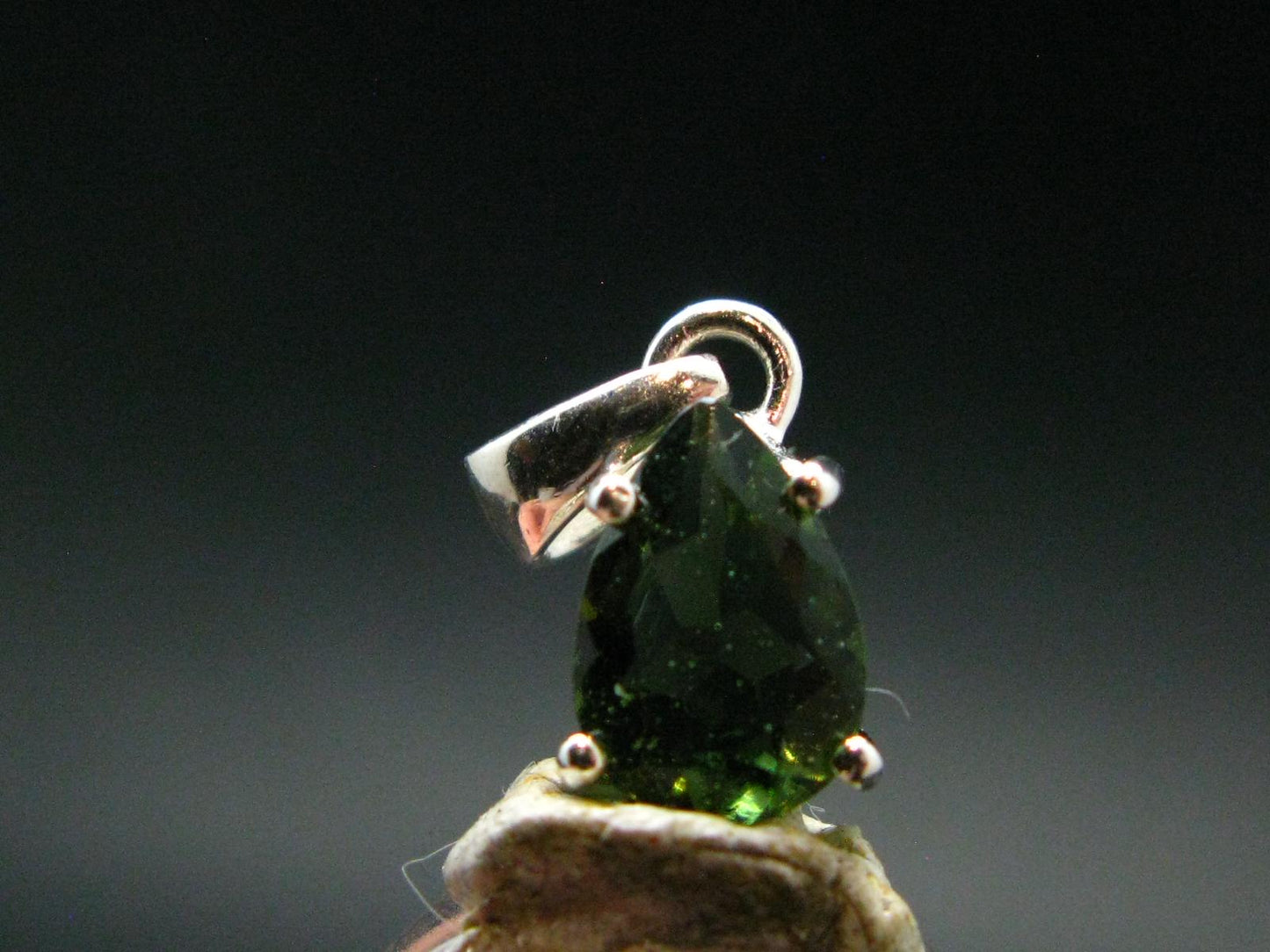 Moldavite Tektite Facetted Silver Pendant from Czech Republic - 0.7" - 1.06 Grams