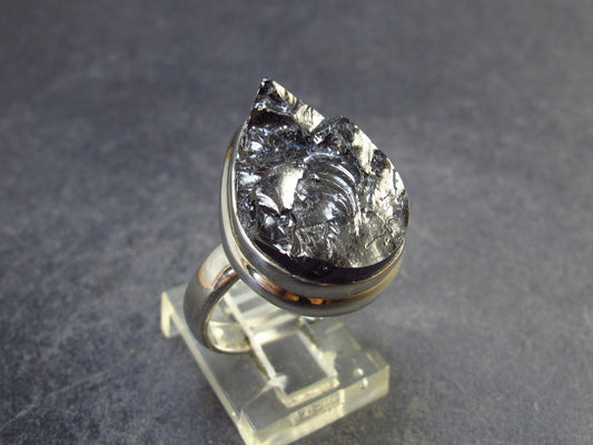 Unpolished Elite Shungite Silver Ring from Russia - Size 7 - 6.02 Grams