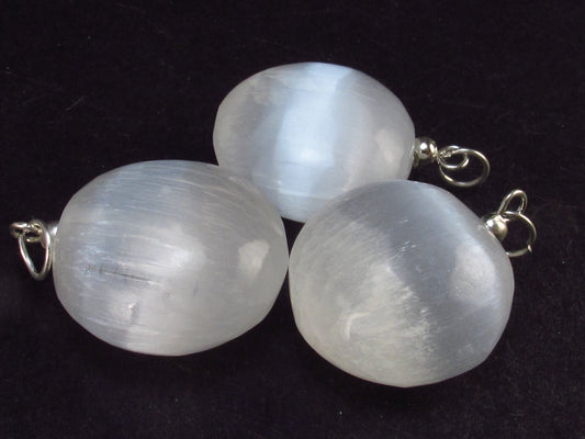 Satin Spar!! Set of 3 Natural Selenite Pendant from Morocco
