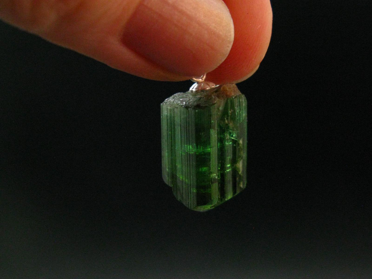 Gem Green Tourmaline Crystal Silver Pendant From Brazil - 1.0" - 4.52 Grams