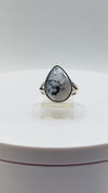 Elegant Dendritic Agate Teardrop Ring – Natural Scenic Pattern Statement Jewelry - Size 8