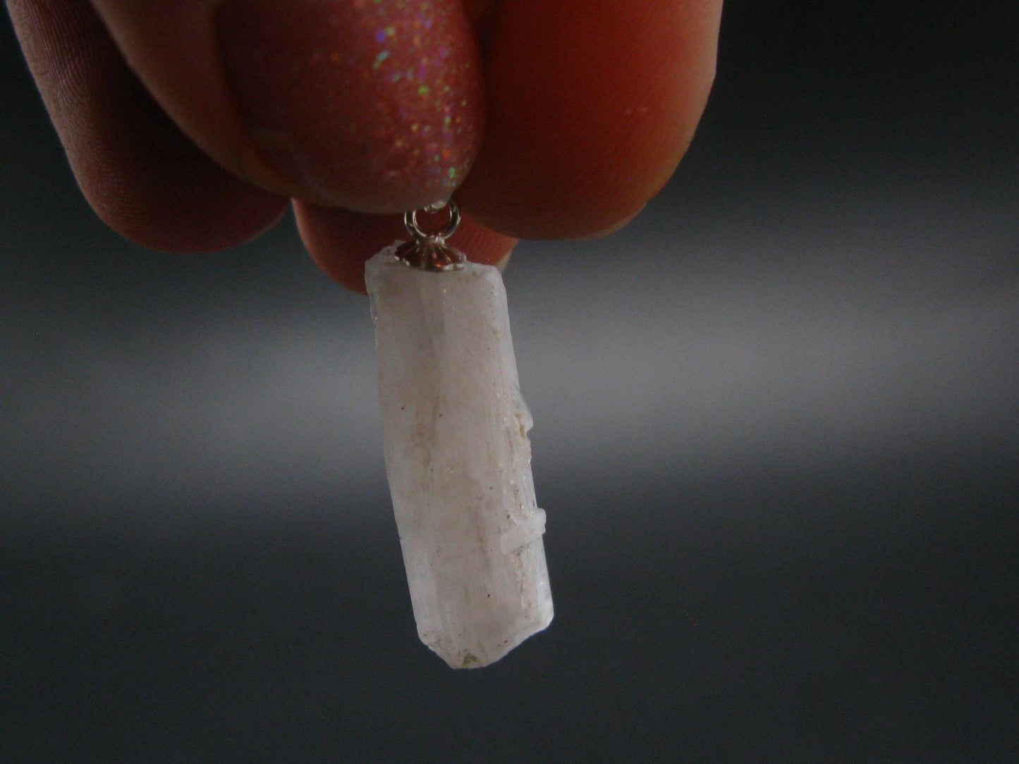 Rare Clear Natrolite Crystal Silver Pendant From Tanzania - 1.1" - 1.56 Grams