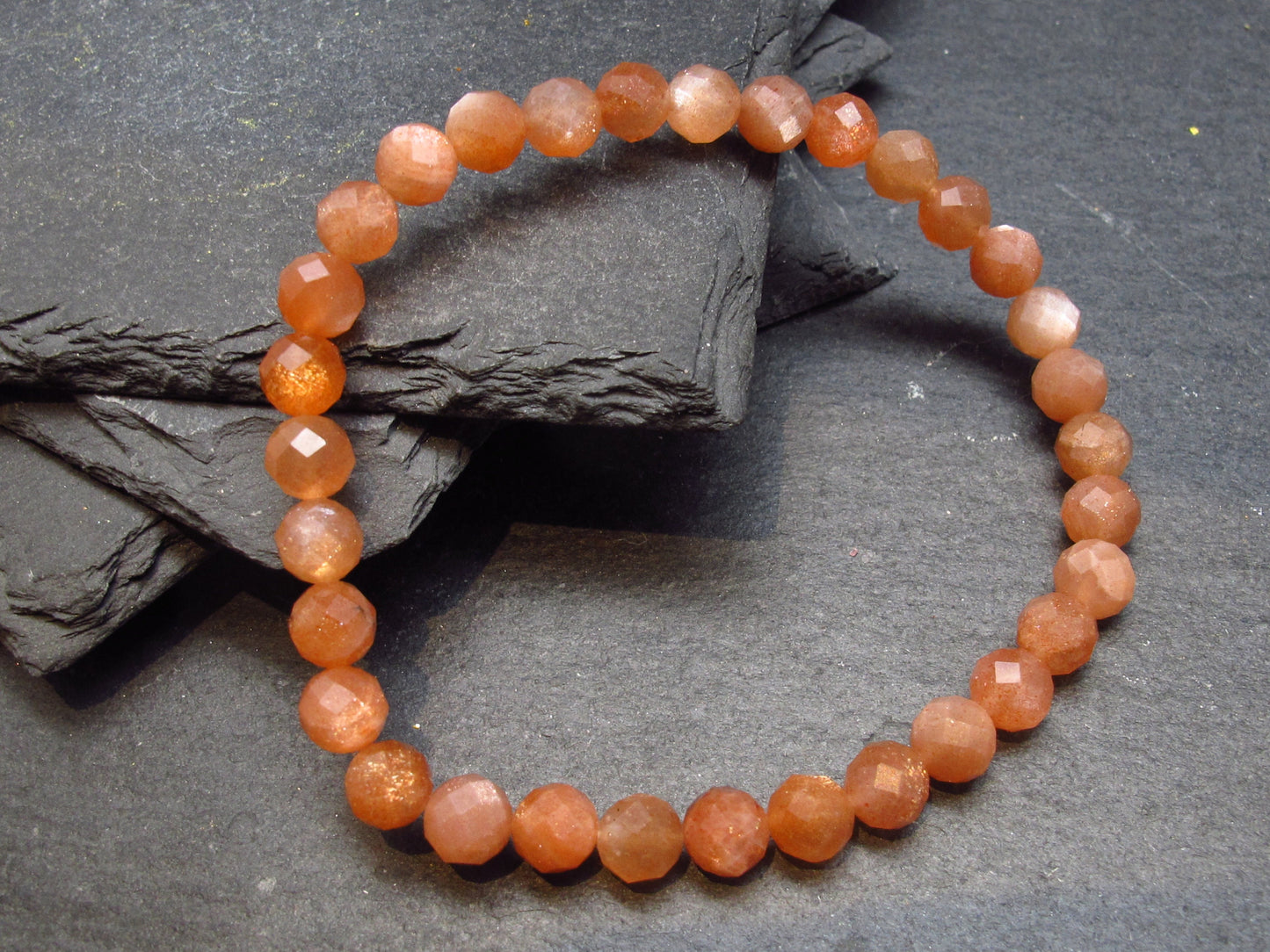 Sunstone Genuine Bracelet ~ 7 Inches ~ 6mm Facetted Beads
