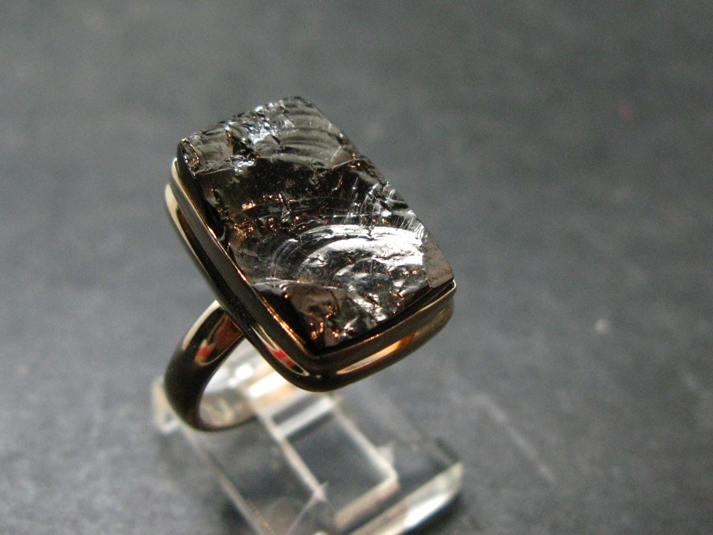 Unpolished Elite Shungite Silver Ring from Russia - Size 8 - 5.85 Grams