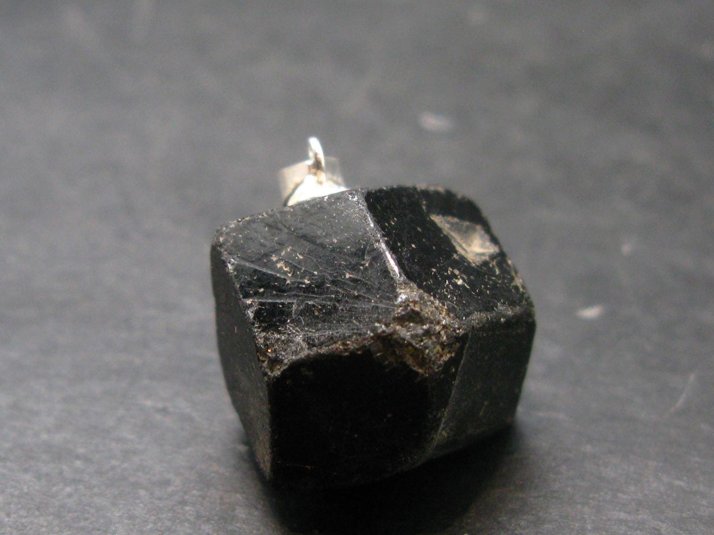 Sharp Black Melanite Andradite Garnet Silver Pendant From Mali - 0.9" - 12.48 Grams