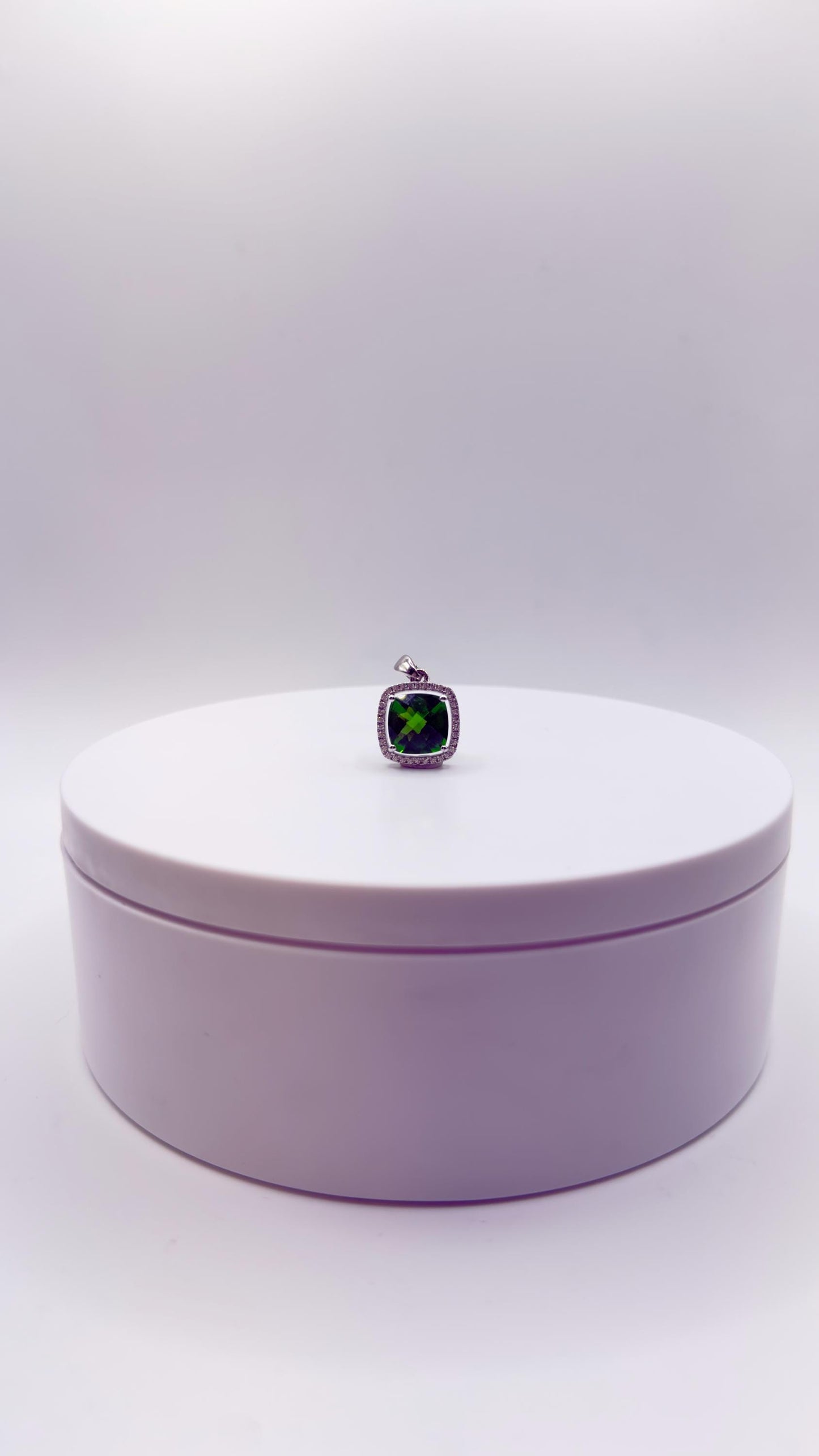 Green Helenite Cushion Cut Halo Pendant – Sterling Silver Statement Gemstone Necklace Pendant