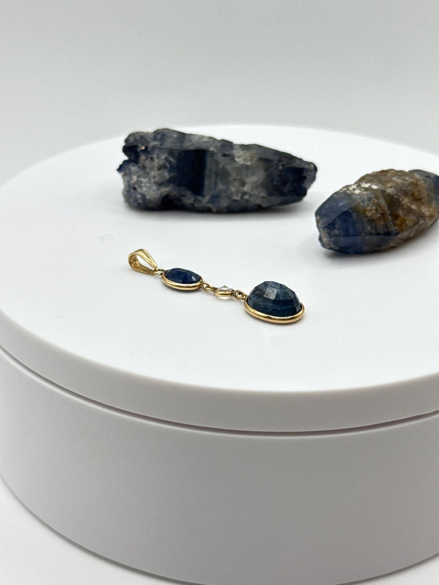 Natural Blue Sapphire Drop Pendant | Gold Bezel September Birthstone